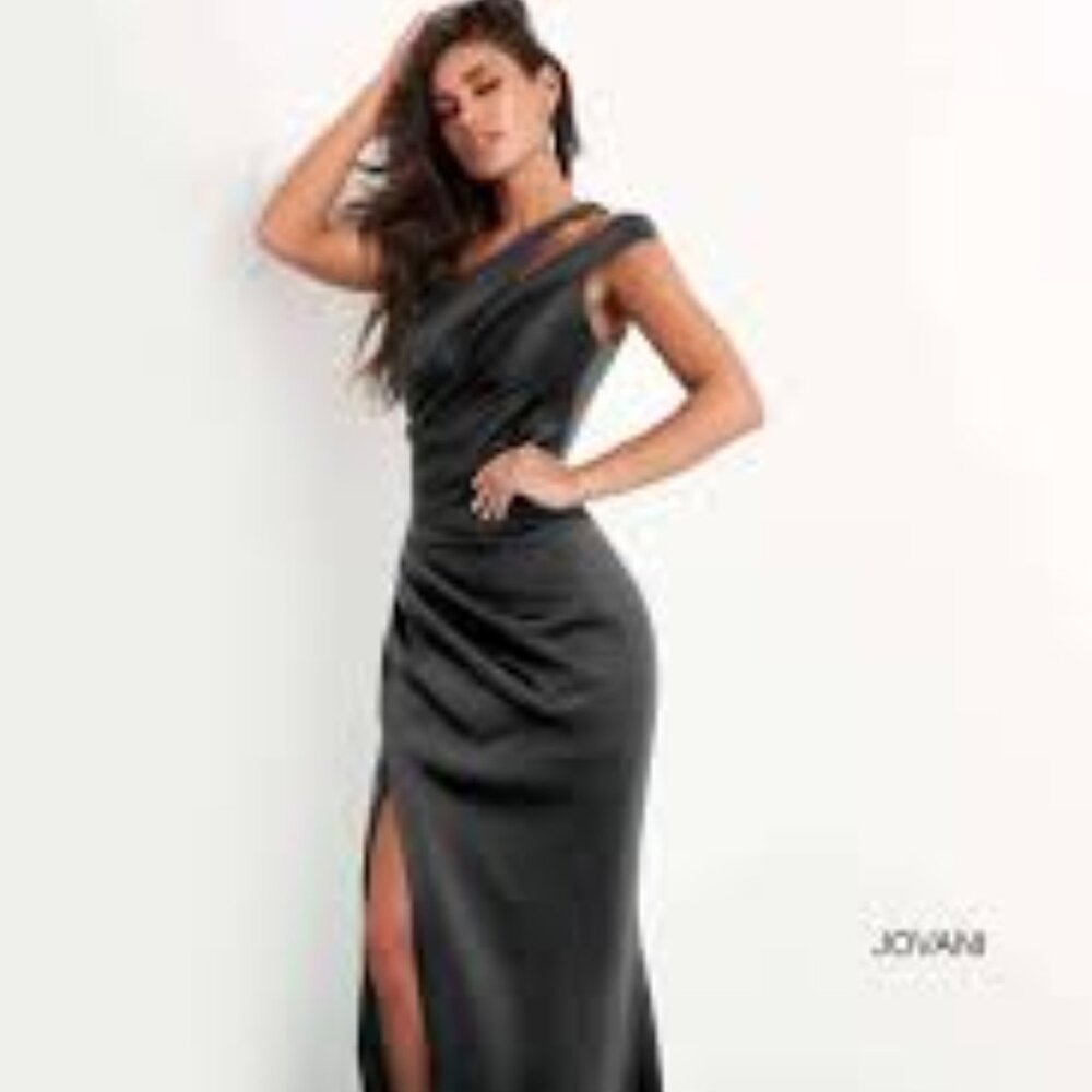 Jovani 04222SC Prom Dress One-Shoulder Black Gown Size 12
